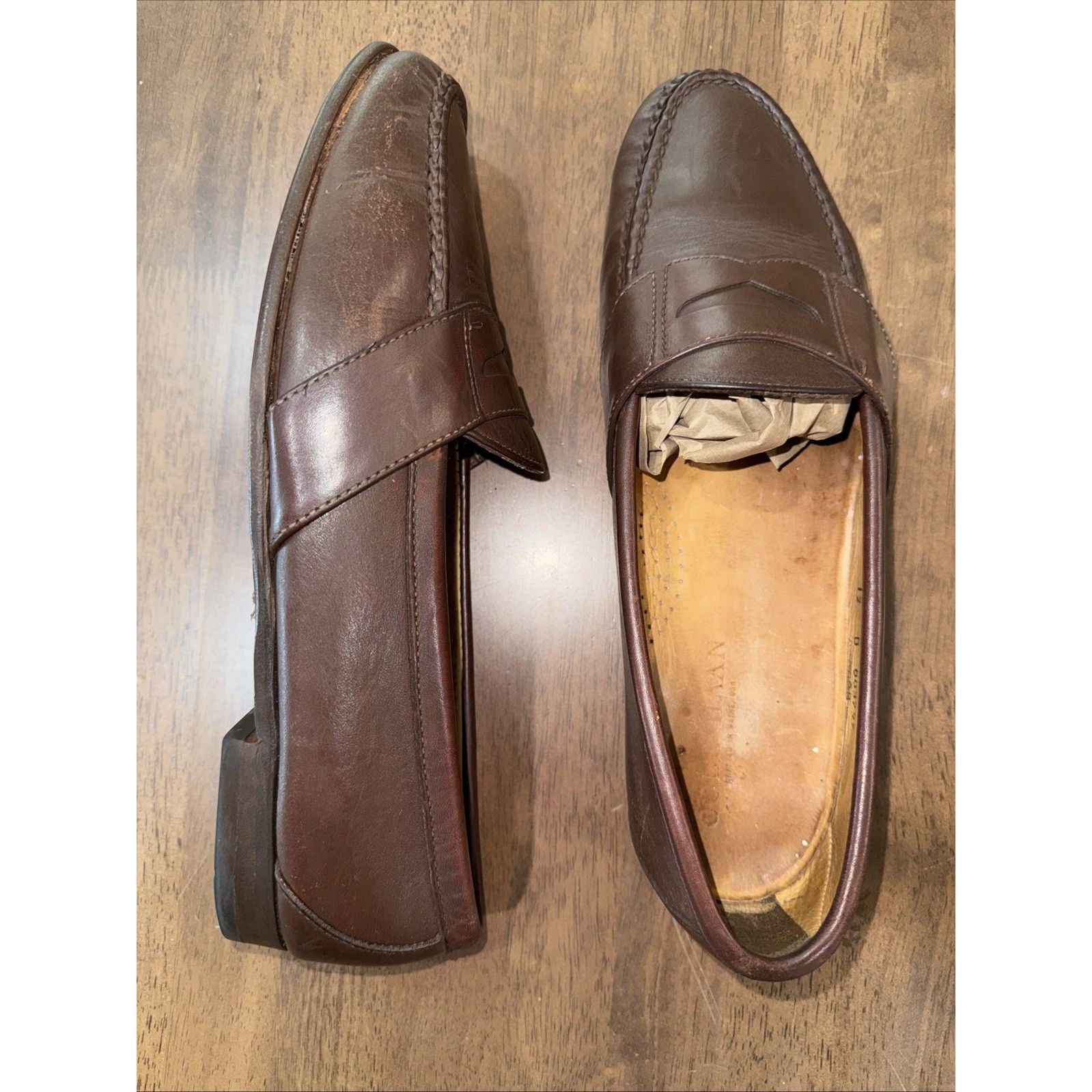 Cole Haan Brown Leather Penny Loafers Size 12d Made In Usa Italian Sole Classic